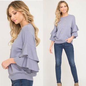 Double ruffle sleeve sweater